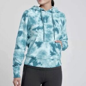 Athleta Sundown Tie Dye Hoodie in Dark Surf Teal, Large, Organic Cotton, Comfy